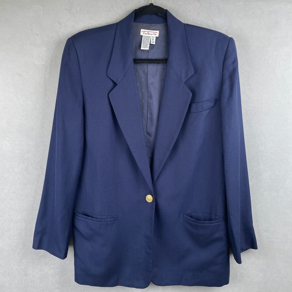 VTG‎ 90s Talbots Blue Linen Blend Single Button Blazer Gold Button 8 USA Italian